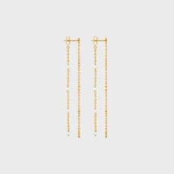 Les Perles Celine Long Earrings in Brass with Gold Finish and Resin Pearls