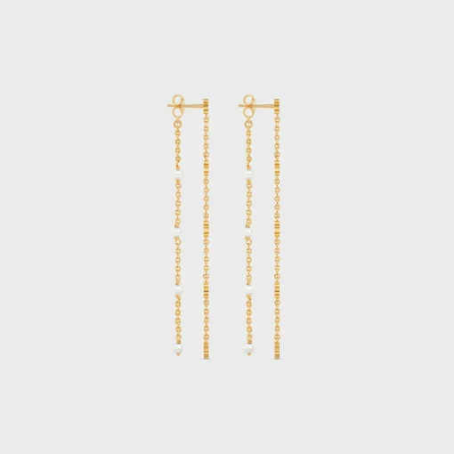 Les Perles Celine Long Earrings in Brass with Gold Finish and Resin Pearls