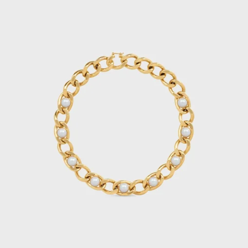 Les Perles Celine Maillon Necklace in Brass with Gold Finish and Resin Pearls
