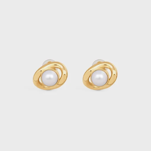Les Perles Celine Maillon Earrings in Brass with Gold Finish and Resin Pearls