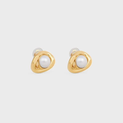 Les Perles Celine Maillon Earrings in Brass with Gold Finish and Resin Pearls
