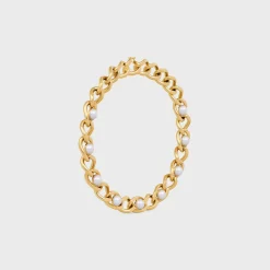 Les Perles Celine Maillon Necklace in Brass with Gold Finish and Resin Pearls