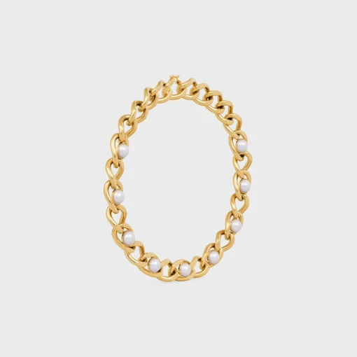 Les Perles Celine Maillon Necklace in Brass with Gold Finish and Resin Pearls