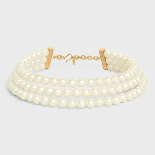 Les Perles Celine Necklace in Resin Pearls, Brass with Gold Finish and Steel