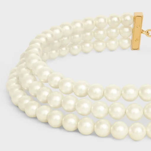 Les Perles Celine Necklace in Resin Pearls, Brass with Gold Finish and Steel