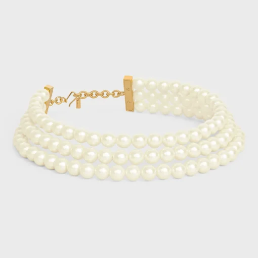 Les Perles Celine Necklace in Resin Pearls, Brass with Gold Finish and Steel