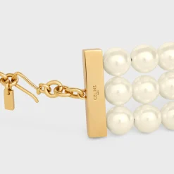 Les Perles Celine Necklace in Resin Pearls, Brass with Gold Finish and Steel