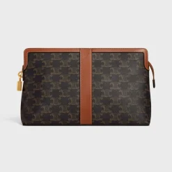 Lock Toiletry Pouch in Triomphe Canvas and Calfskin