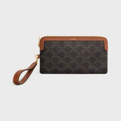 LONG POUCH WITH STRAP in triomphe canvas and calfskin
