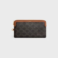 LONG POUCH WITH STRAP in triomphe canvas and calfskin