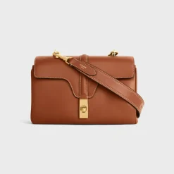 Long Strap in smooth CALFSKIN WITH CELINE EMBROIDERY with Gold Finishing