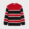 oversized crew neck sweater in brushed striped cotton