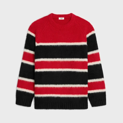 oversized crew neck sweater in brushed striped cotton