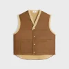 oversized sleeveless jacket in curly lambskin