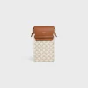 PHONE POUCH WITH FLAP in Triomphe Canvas and Lambskin
