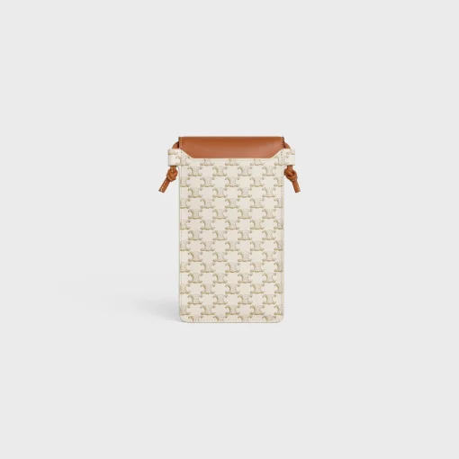 PHONE POUCH WITH FLAP in Triomphe Canvas and Lambskin