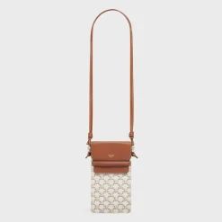 PHONE POUCH WITH FLAP in Triomphe Canvas and Lambskin