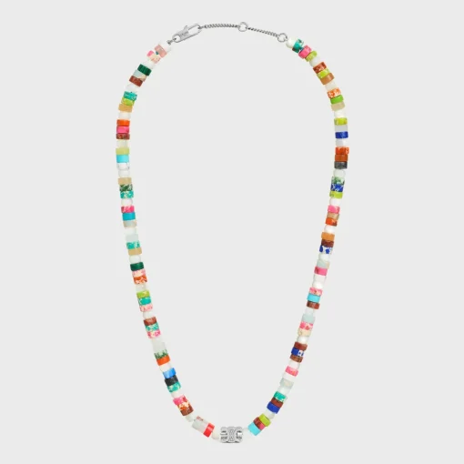 San Onofre Chunky Triomphe Necklace in Natural Stones and Brass with Rhodium Finish
