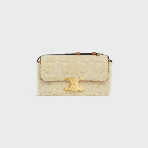 SHOULDER BAG CLAUDE in SHEARLING WITH TRIOMPHE EMBROIDERIES