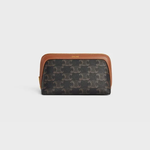 SMALL COSMETIC POUCH IN TRIOMPHE CANVAS AND CALFSKIN