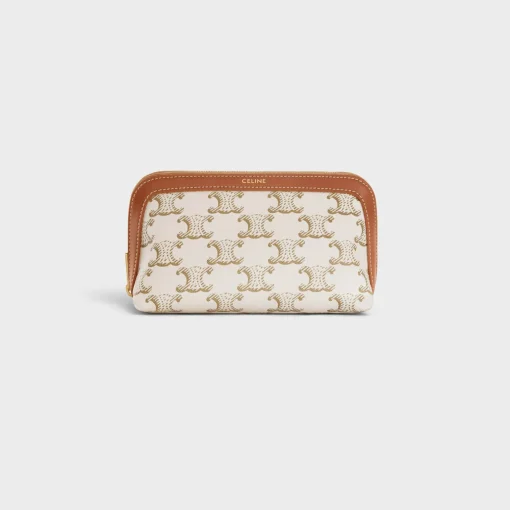 SMALL COSMETIC POUCH IN TRIOMPHE CANVAS AND CALFSKIN