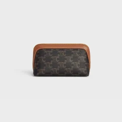 SMALL COSMETIC POUCH IN TRIOMPHE CANVAS AND CALFSKIN