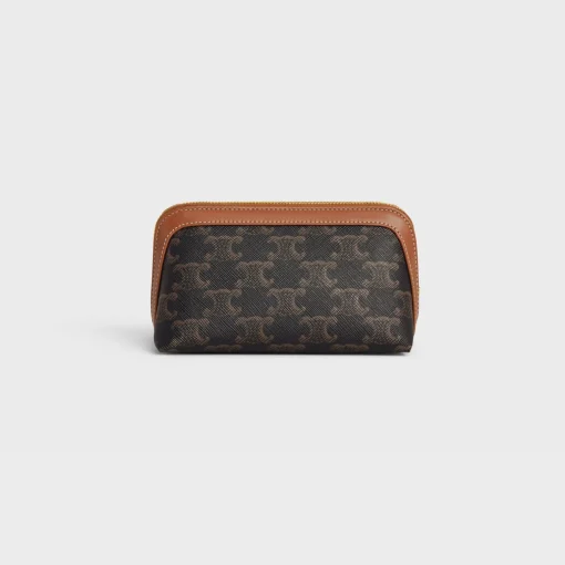 SMALL COSMETIC POUCH IN TRIOMPHE CANVAS AND CALFSKIN