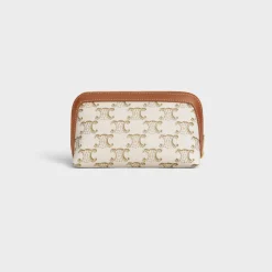 SMALL COSMETIC POUCH IN TRIOMPHE CANVAS AND CALFSKIN
