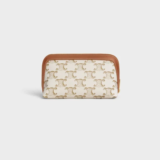 SMALL COSMETIC POUCH IN TRIOMPHE CANVAS AND CALFSKIN