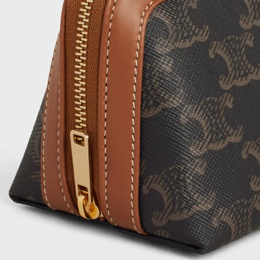 SMALL COSMETIC POUCH IN TRIOMPHE CANVAS AND CALFSKIN