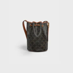 Small Drawstring bag in Triomphe Canvas and calfskin