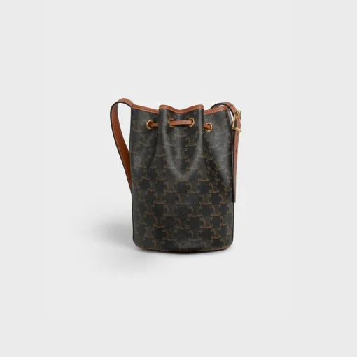 Small Drawstring bag in Triomphe Canvas and calfskin