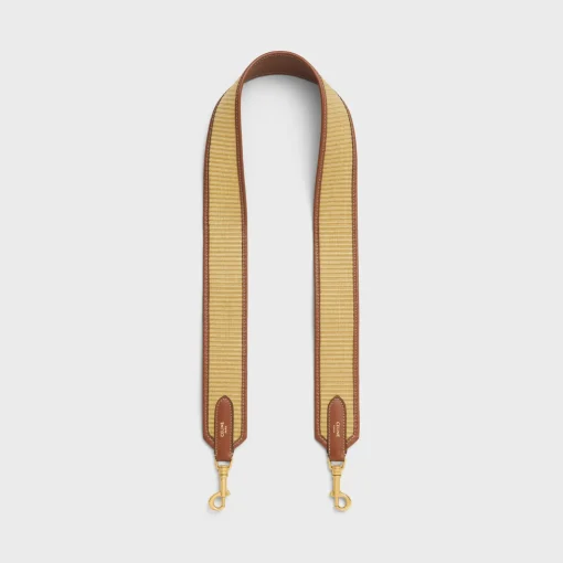 STRAP in raffia effect textile and calfskin with GOLD FINISHING