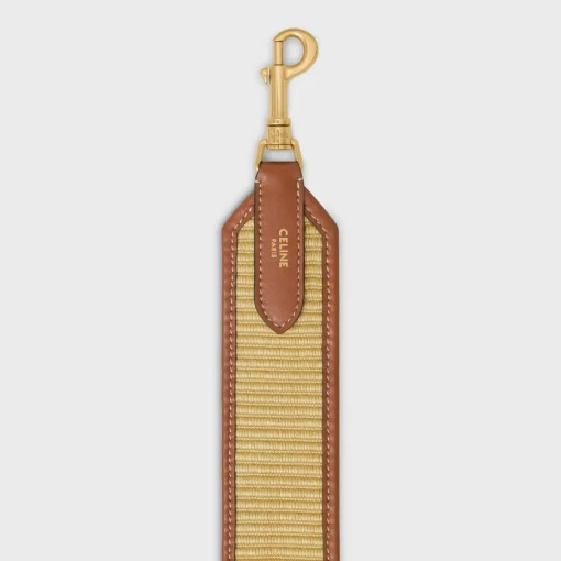 STRAP in raffia effect textile and calfskin with GOLD FINISHING