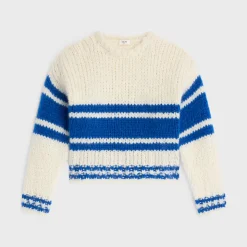 striped crew neck sweater in chunky mohair and wool