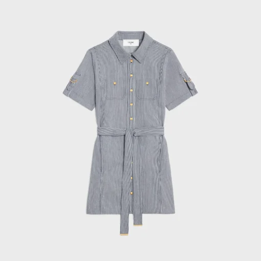 trapeze mini dress in striped cotton