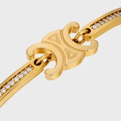 Triomphe Articulated Sparkle Bracelet in Strass and Brass with Gold Finish