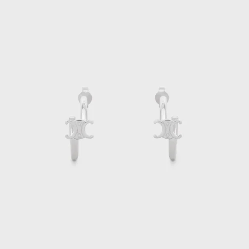 Triomphe Asymmetric Hoops in Brass with Rhodium Finish