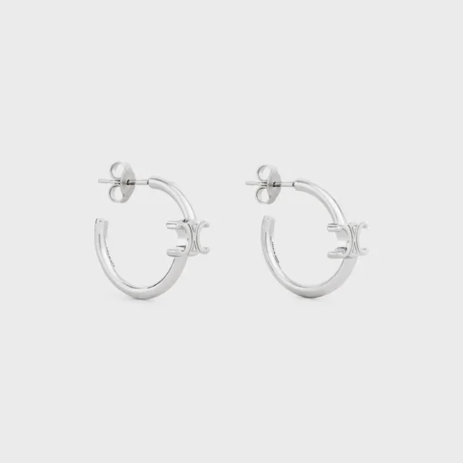 Triomphe Asymmetric Hoops in Brass with Rhodium Finish