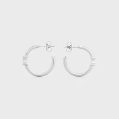 Triomphe Asymmetric Hoops in Brass with Rhodium Finish