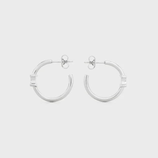 Triomphe Asymmetric Hoops in Brass with Rhodium Finish