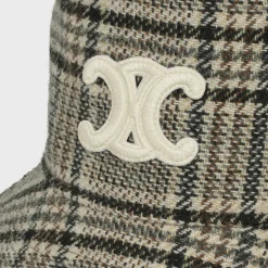triomphe bucket hat in checked wool