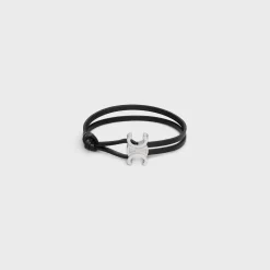 Triomphe Clasp Bracelet in Calfskin and Brass with Rhodium Finish