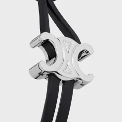 Triomphe Clasp Bracelet in Calfskin and Brass with Rhodium Finish