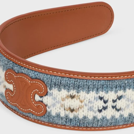 Triomphe Fair Isle Headband in Wool and Calfskin