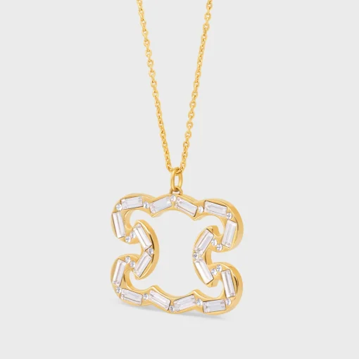 Triomphe Frame Sparkle Necklace in Strass and Brass with Gold Finish