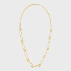 Triomphe Pearl Double Necklace in Brass with Gold Finish and Resin Pearls