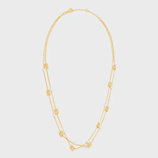 Triomphe Pearl Double Necklace in Brass with Gold Finish and Resin Pearls