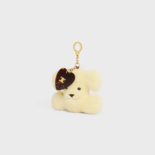 TRIOMPHE pom-pom keyring with heart in SHEARLING AND ACETATE with GOLD FINISHING