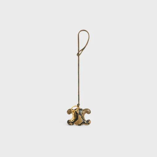 TRIOMPHE pom-pom keyring in PYTHON with Gold Finishing